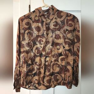 Vintage 80s 90s silk long sleeve button down blouse earth tones Omanti sz4 / s